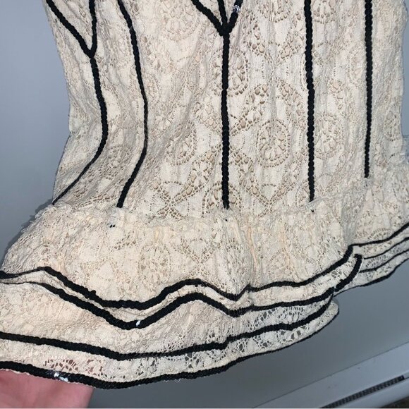 Free People Lace Coquette Mini Dress Size 12 US Ivory Black Sequin  Ruffle Retro - Picture 10 of 16